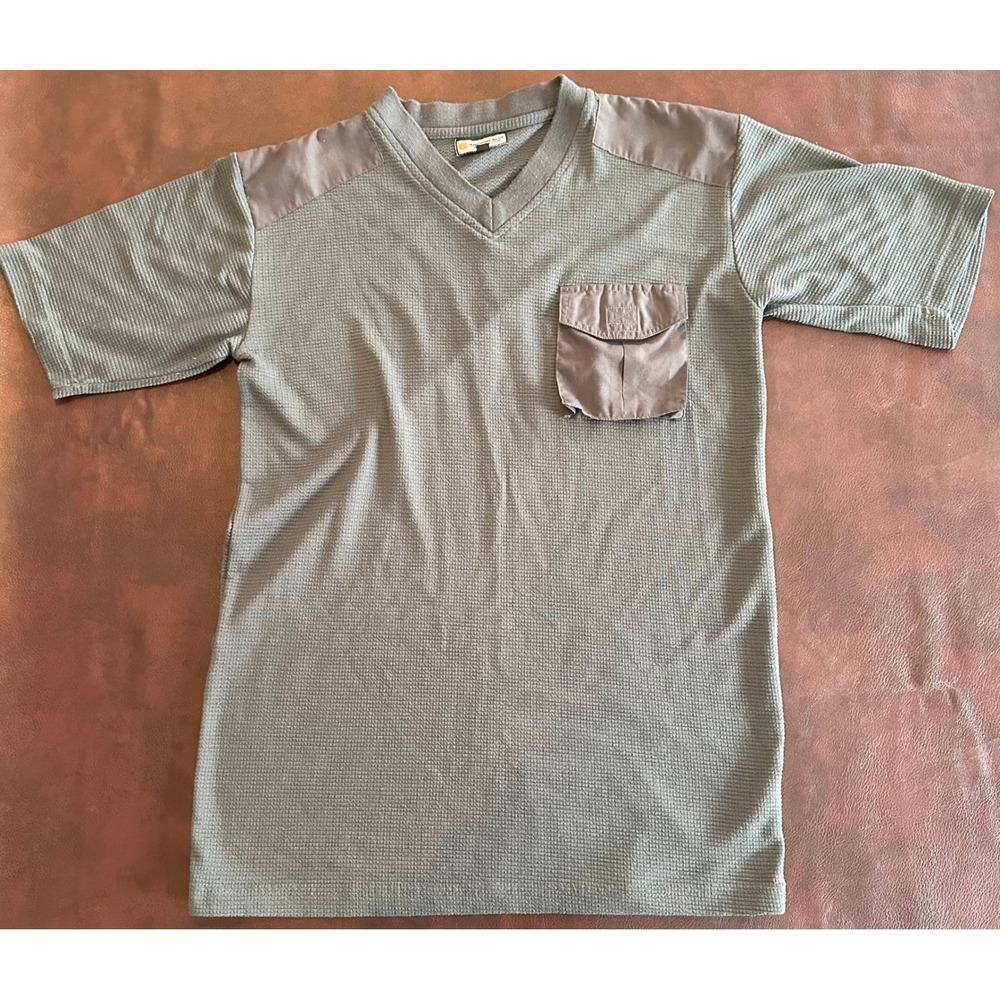 Anchor Blue Reaction Mens Small Gray Waffle Knit V-Neck Utility Pocket T-Shirt